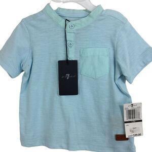7 For All Mankind Infant Kids Half Button Short Sleeve Shirt Top Blue 12M NWT